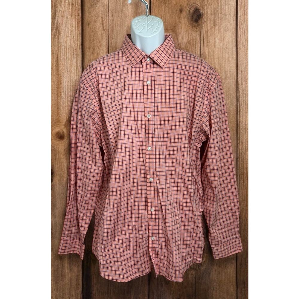 Old Navy The Signature Shirt Sz XL Slim Fit Built-In-Flex Peach Check Casual